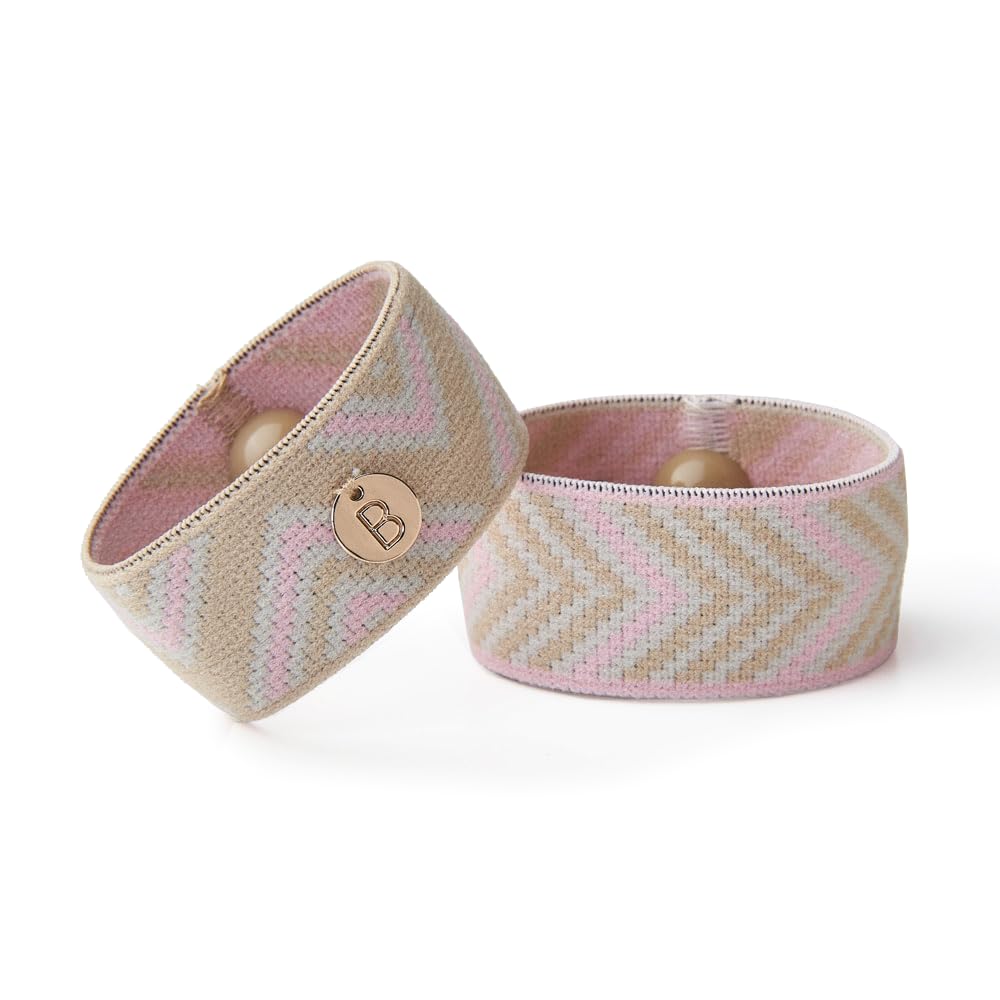 Blisslets Acupressure Relief Band - Cartagena Collection - Motion Sickness and Pregnancy Nausea Relief | Travel Pregnancy Cruise (Rosewater/Camel Small - less than 5 5/8")