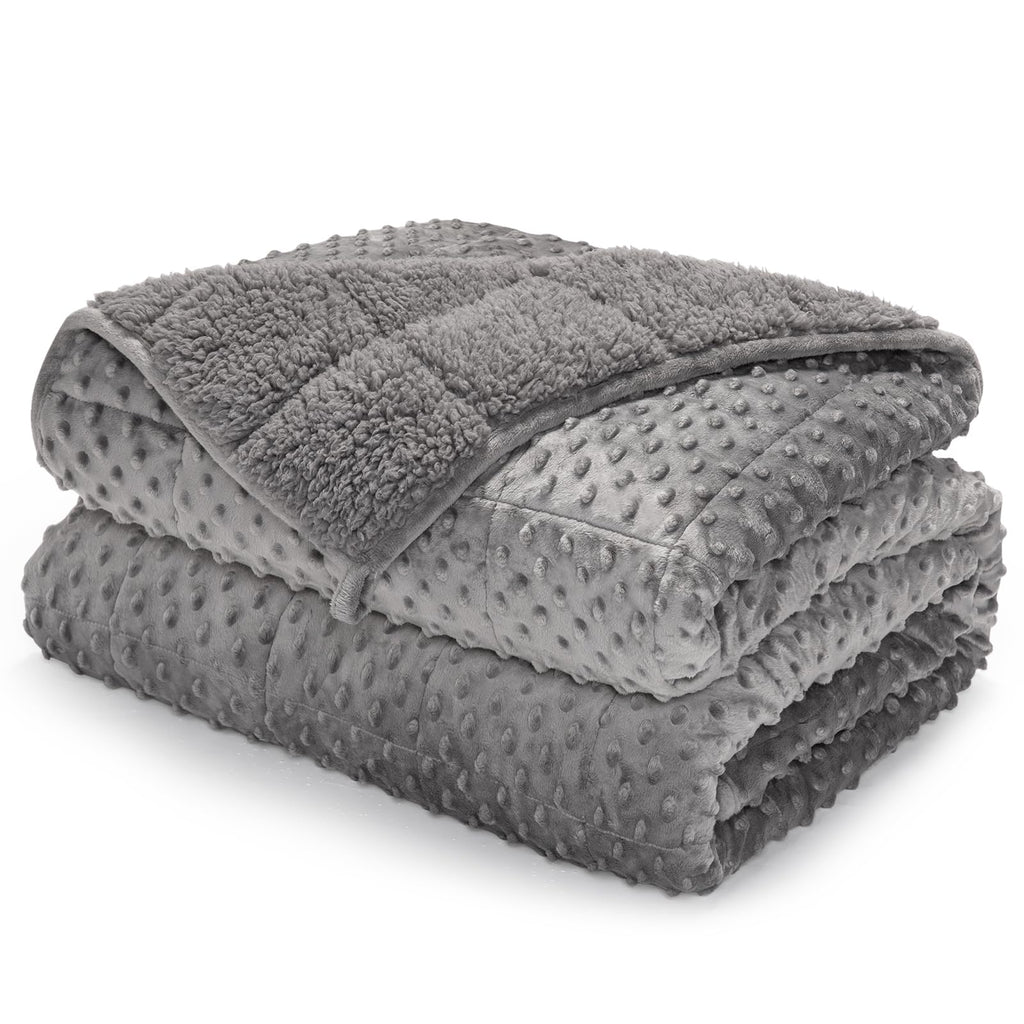 Sherpa Fleece Weighted Blanket for Adults Queen Size 15lbs 6.8kg Minky Dot Soft Flannel Heavy Blankets for Stress Relief and Sleep Promotion Cozy Plush Weighted Throw for Couch Bed 60" x 80"