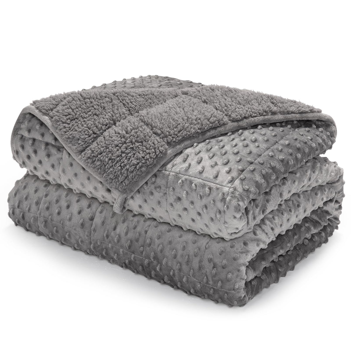 Sherpa Fleece Weighted Blanket for Adults Queen Size 15lbs 6.8kg Minky Dot Soft Flannel Heavy Blankets for Stress Relief and Sleep Promotion Cozy Plush Weighted Throw for Couch Bed 60" x 80"